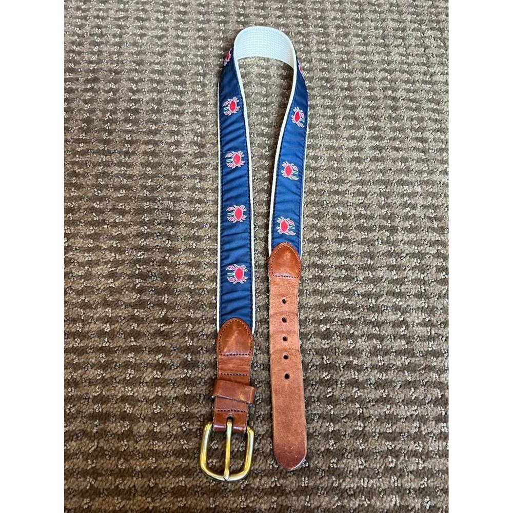 🦀Leather Man Ltd. Belt with crab print. Size 30. Gold Brass buckle. GUC!🦀